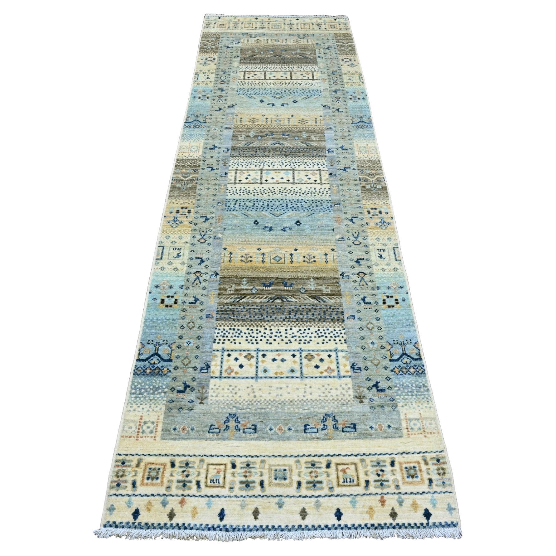 2'10 "x9'7" Ivory Fine Kashkuli Animal Figurines Hand Knots Rugs Tappeto Runner in lana annodato a mano