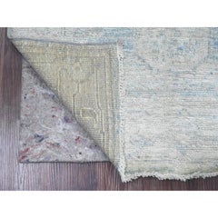 2'10"x9'7" Stone Blue Angora Oushak Leaf Design Wool Hand Knotted Runner Rug