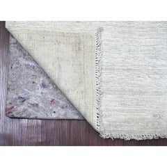 2'10"x9'7" White Afghan Angora Oushak Hand Knotted Pure Wool Runner Oriental Rug