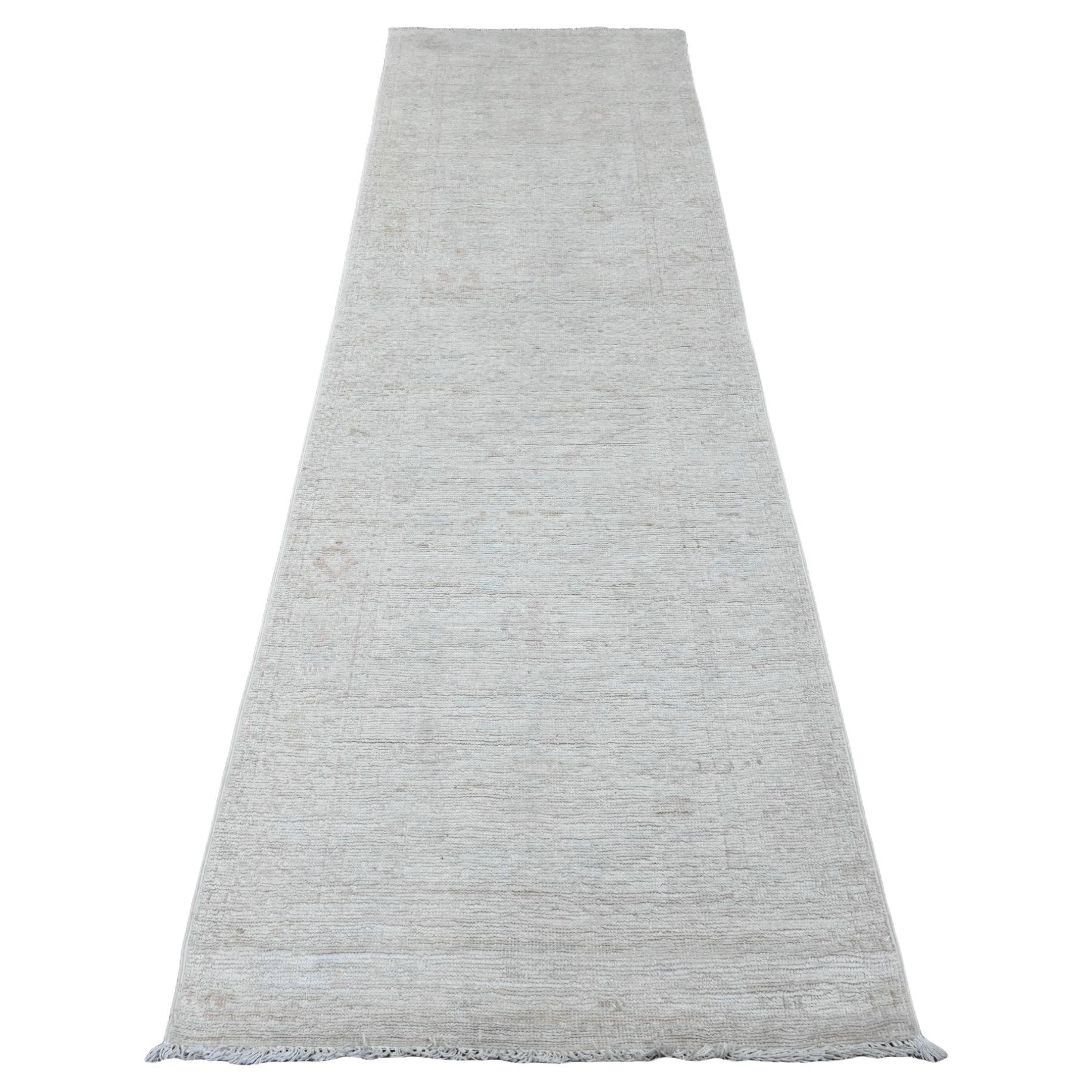 2
10 "x9
7" Weiß Afghan Angora Oushak Handgeknüpft Reine Wolle Läufer Orientteppich