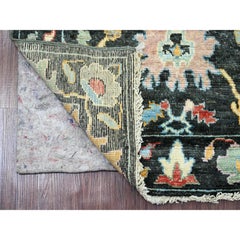 2'10"x9'8" Black Afghan Angora Oushak Leaf Design Hand Knotted Wool Runner Rug