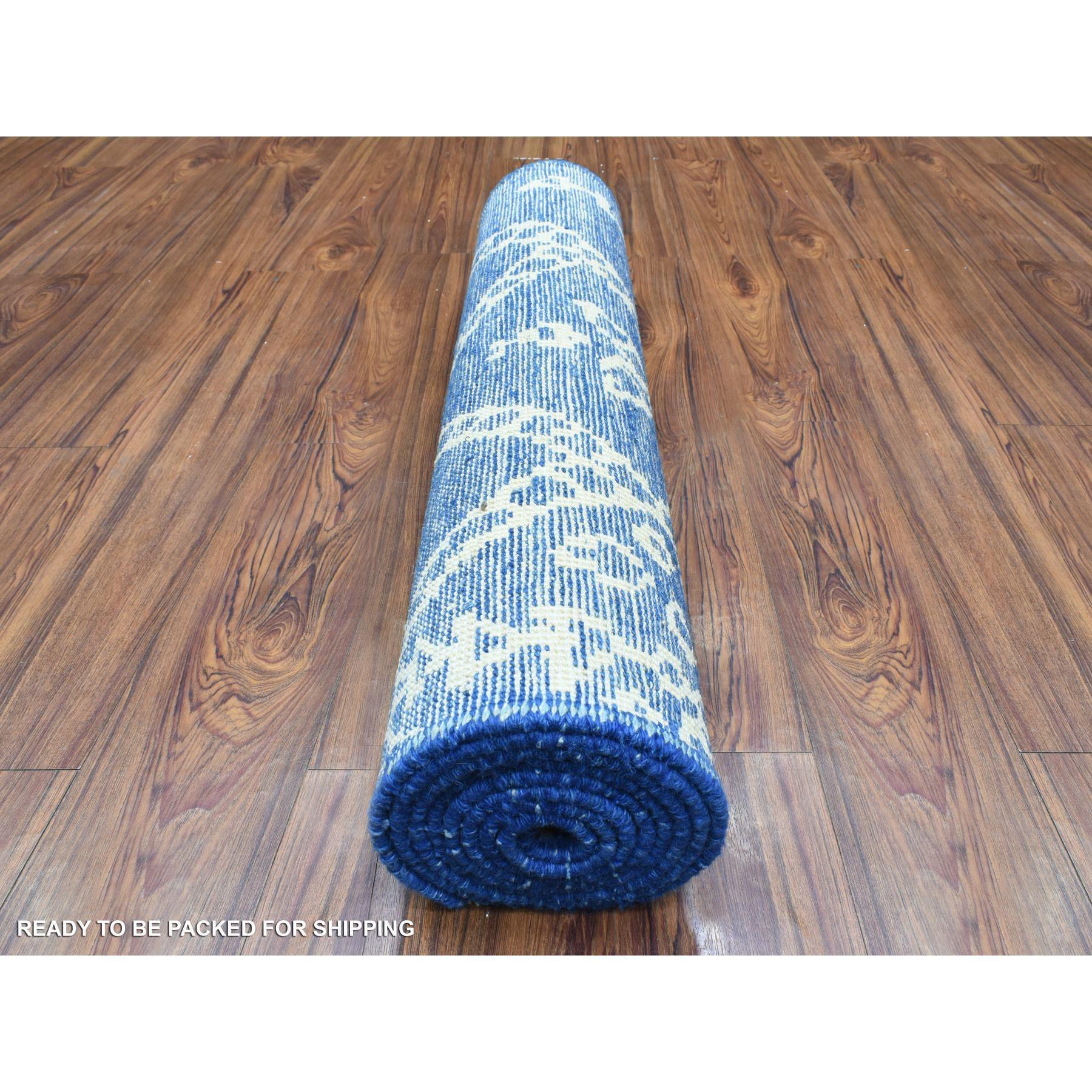 Afghano Tappeto Runner in pura lana annodato a mano con disegno berbero marocchino Boujaad Blue 2'10 
