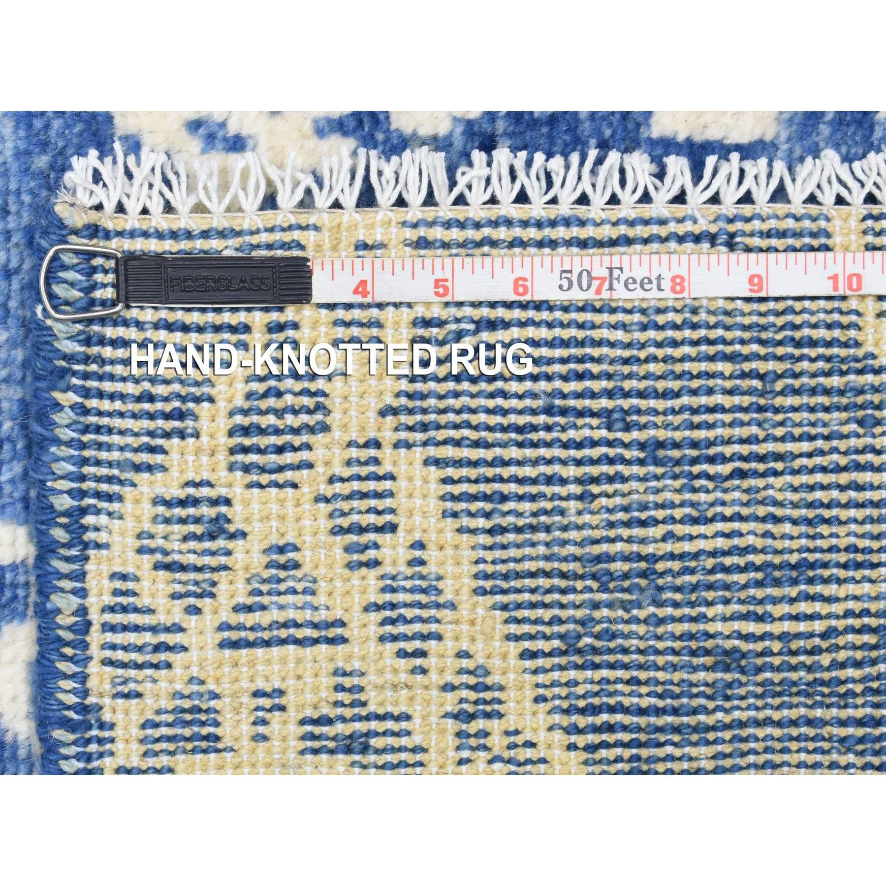 Tappeto Runner in pura lana annodato a mano con disegno berbero marocchino Boujaad Blue 2'10 