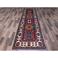 2'10"x9'8" Colorful Caucasian Design Revival Soft Wool Hand Knotted Runner Rug