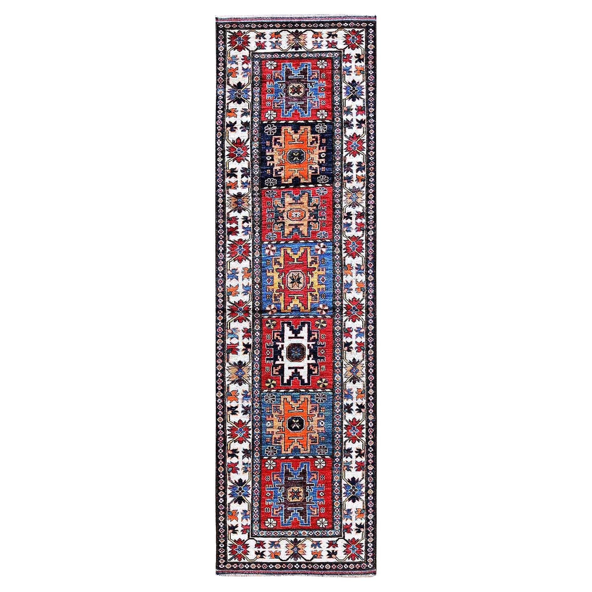 2
10 "x9
8" Bunte kaukasische Design Revival weiche Wolle handgeknüpft Läufer Teppich