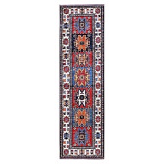 2
10 "x9
8" Bunte kaukasische Design Revival weiche Wolle handgeknüpft Läufer Teppich