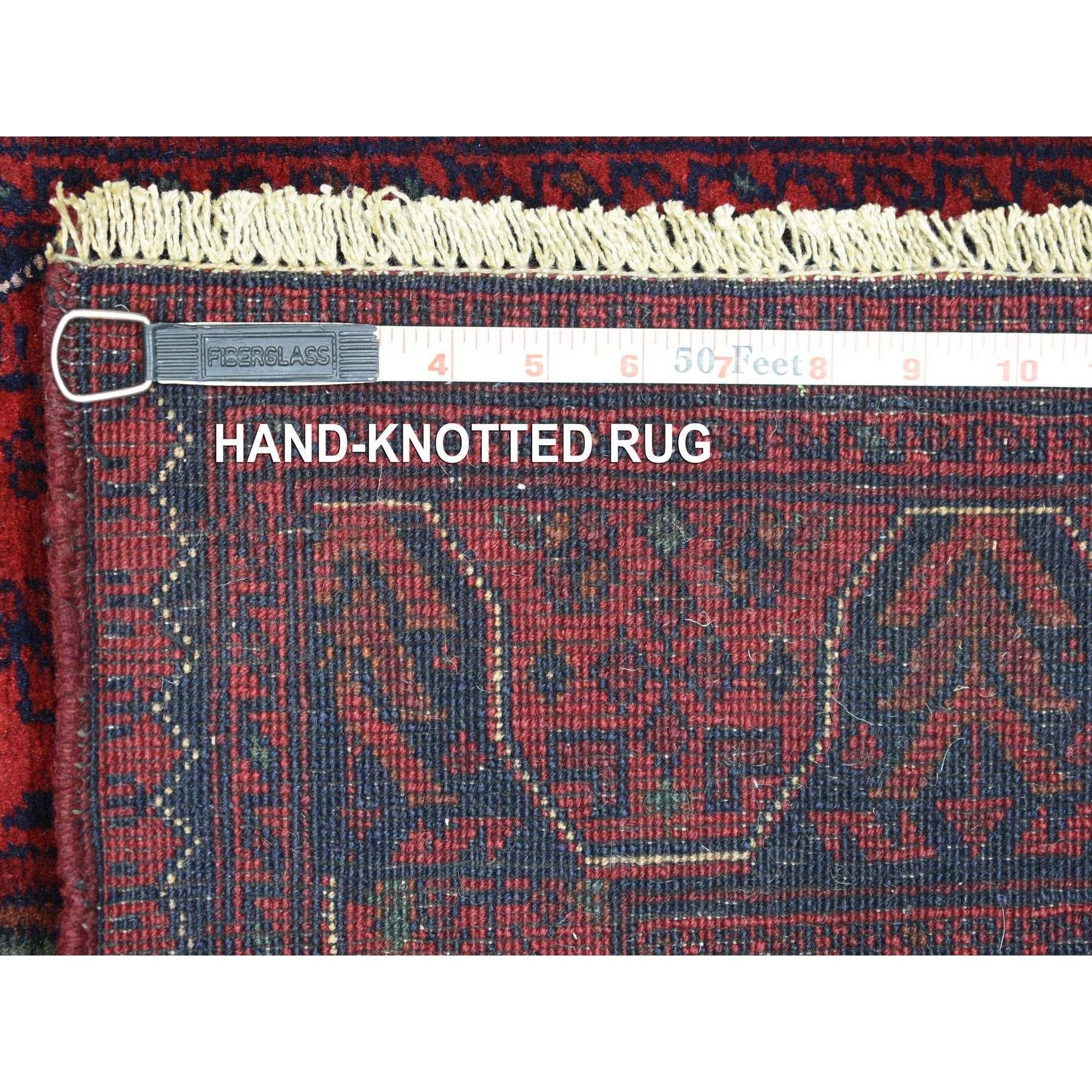 Tappeto Runner in lana afghana Khamyab con disegno tribale rosso annodato a mano 2'10 