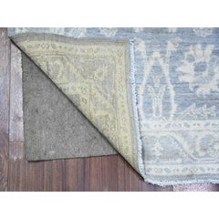 2'10"x9'9" Cadet Gray, White Wash Peshawar, Hand Knotted, 100% Wool Runner Rug