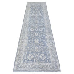 2'10"x9'9" Cadet Gray, White Wash Peshawar, Hand Knotted, 100% Wool Runner Rug