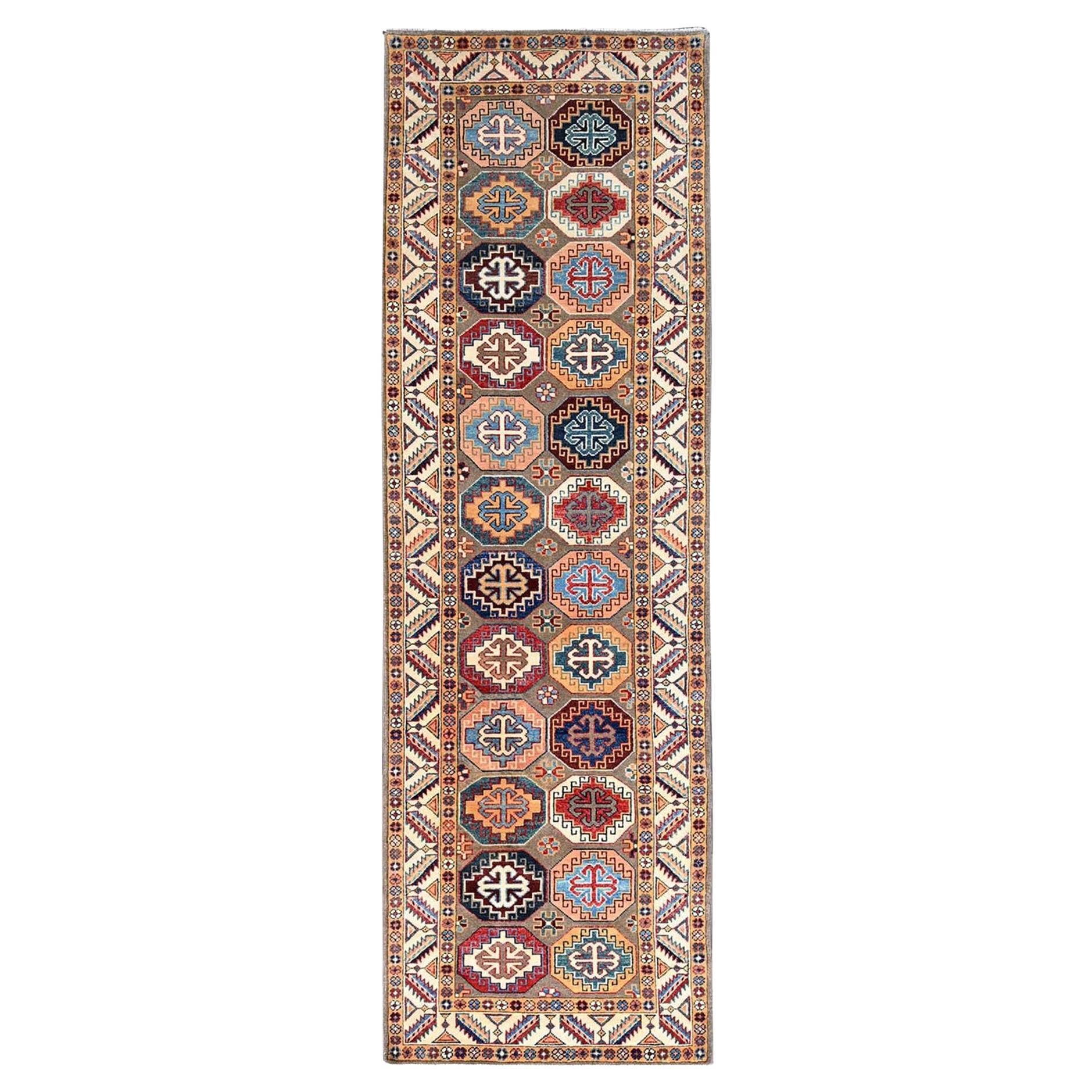 2
10 "x9
9" Grau Handgeknüpft Spezial Kazak Reine Wolle Breite Läufer Orientteppich