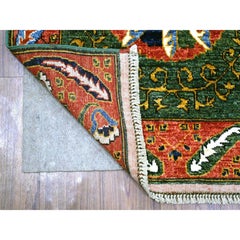 2'10"x9'9" Olive Green, Soft Wool Hand Knotted Turkeman Ersari Runner Rug