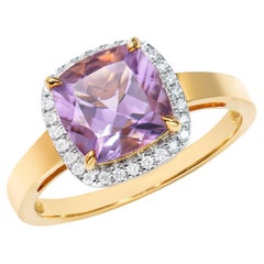 2,11 Karat Amethyst Fancy Ring aus 18 Karat Gelbgold mit weißem Diamant.  