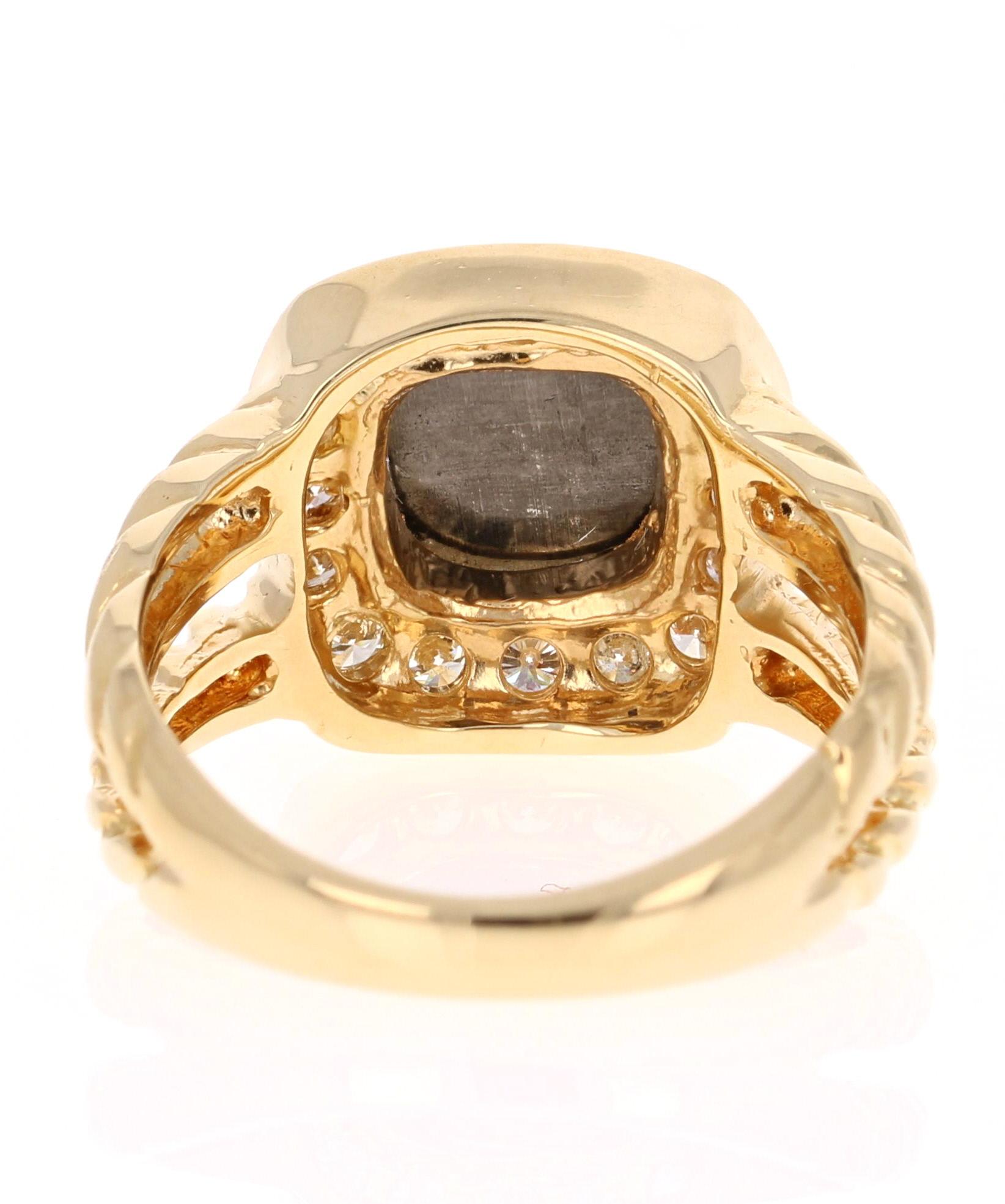 Women's 2.11 Carat Black Diamond 18 Karat Yellow Gold Ring 