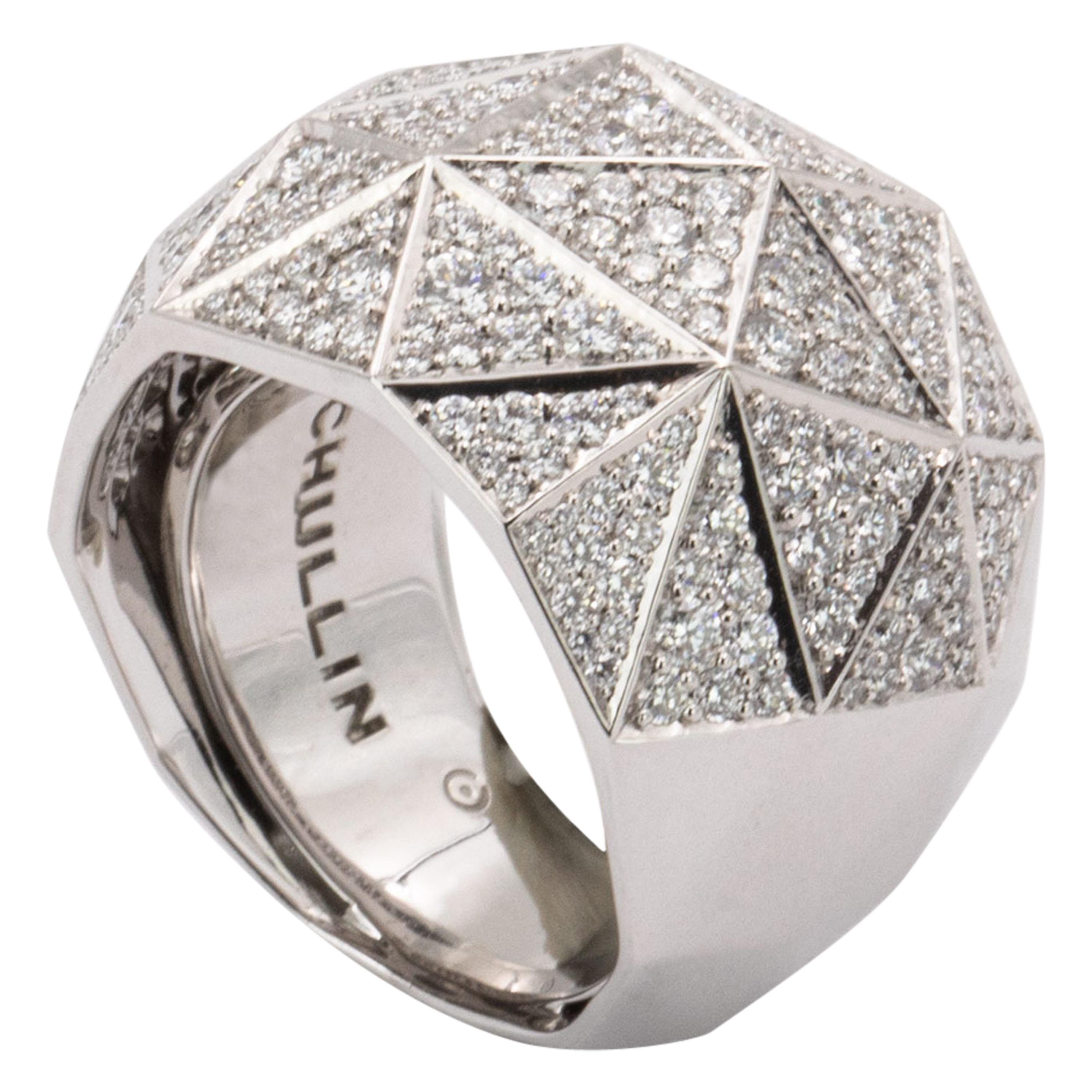 2.11 Carat Brilliant-Cut Diamond-Set Solid Gold Polygonal Cocktail Ring For Sale