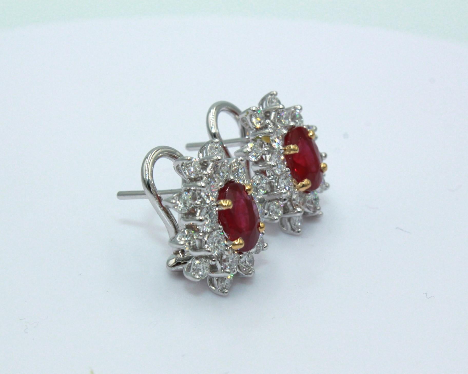 Women's 2.11 Carat Burma Ruby & Diamond Earring  For Sale