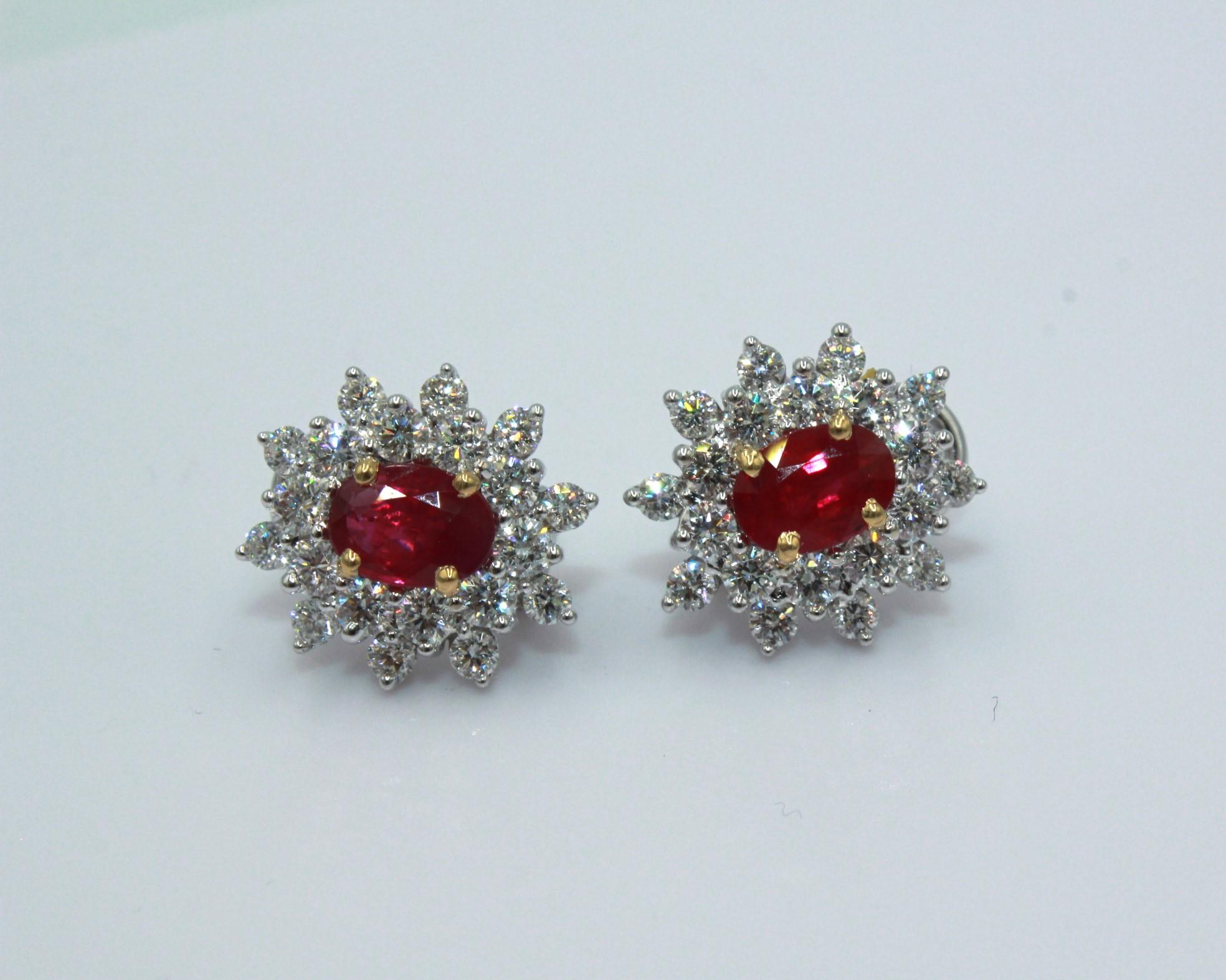 2.11 Carat Burma Ruby & Diamond Earring  For Sale 1