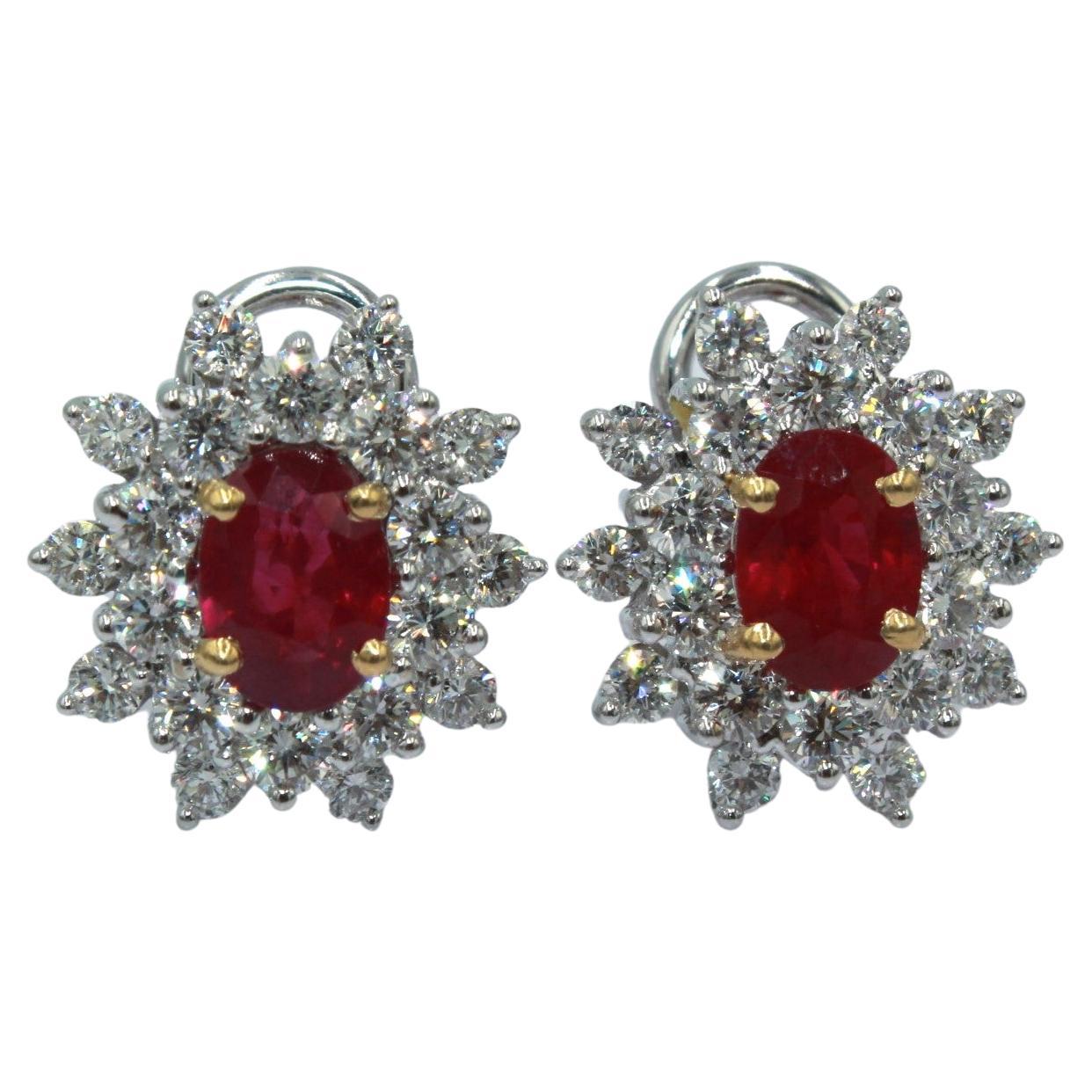 2.11 Carat Burma Ruby & Diamond Earring  For Sale