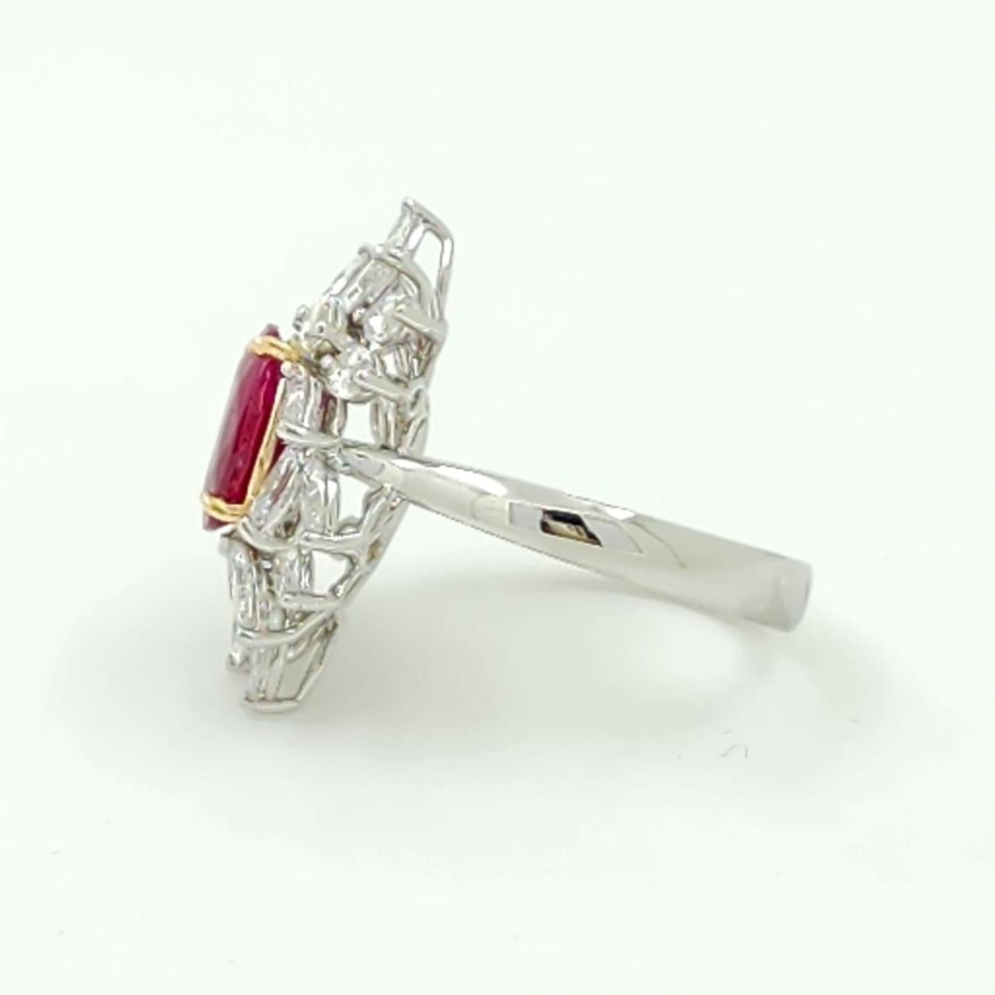 Oval Cut GIA Certified 2.11 Carat Burma Ruby Diamond Ring in 18 Karat White Gold For Sale