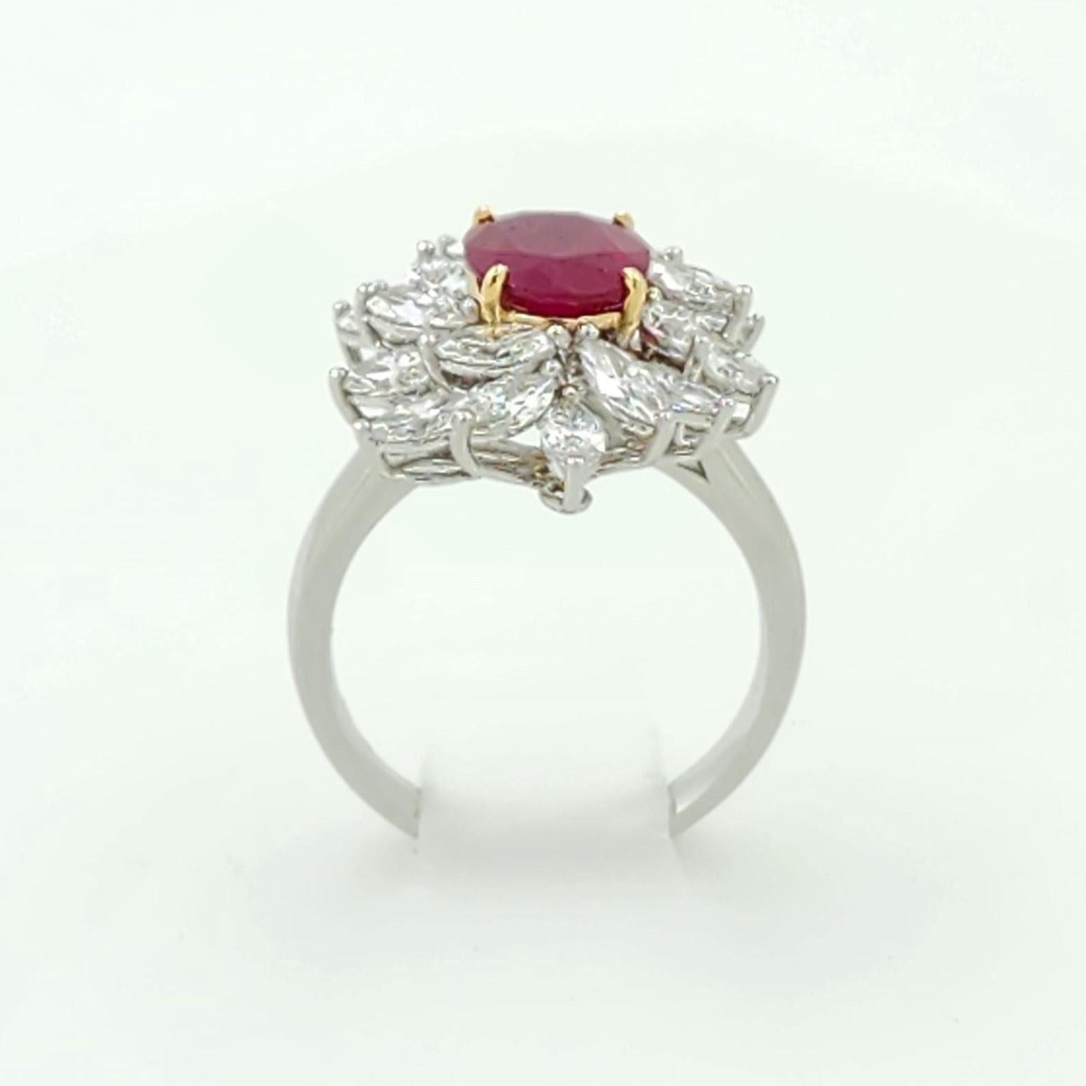 GIA Certified 2.11 Carat Burma Ruby Diamond Ring in 18 Karat White Gold In New Condition For Sale In Hong Kong, HK