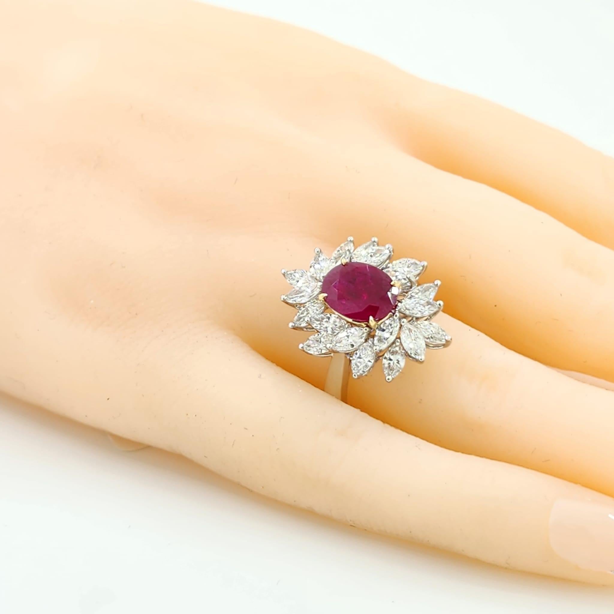 GIA Certified 2.11 Carat Burma Ruby Diamond Ring in 18 Karat White Gold For Sale 1