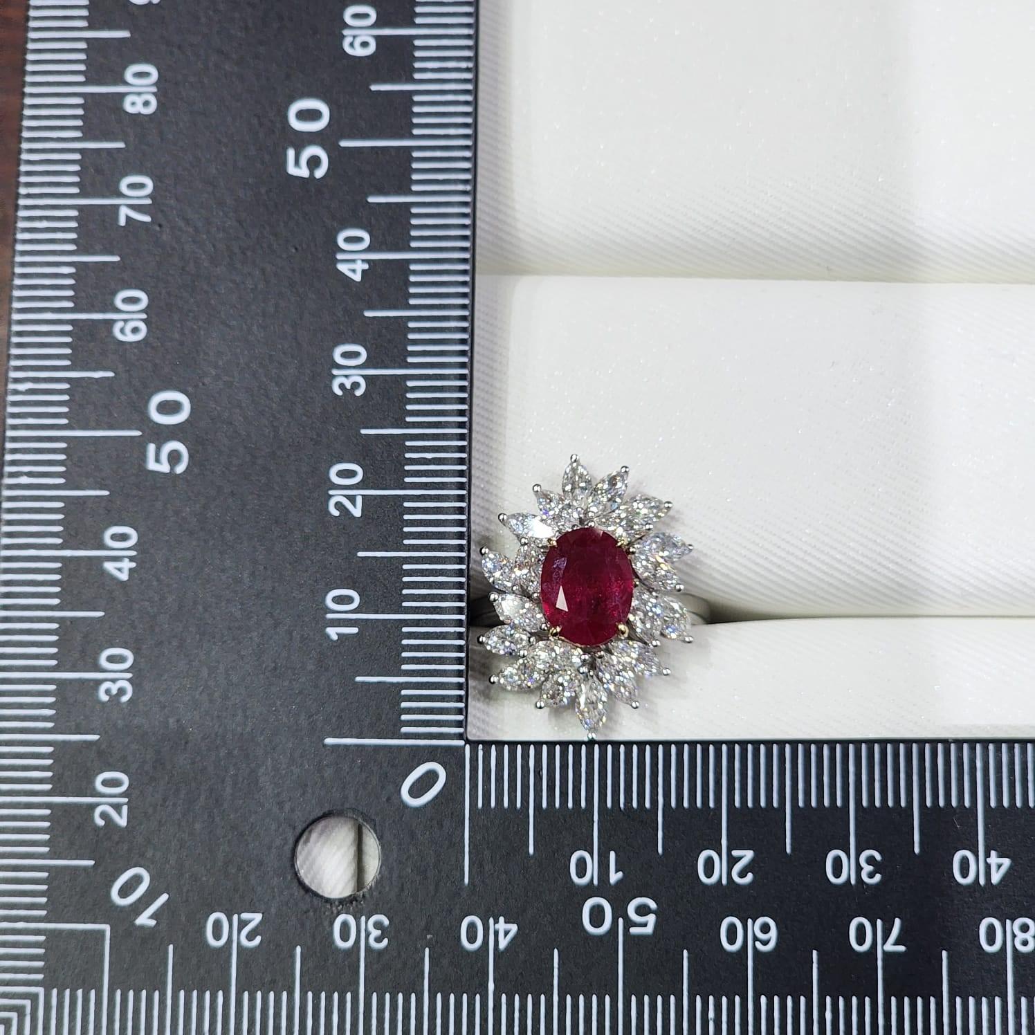 GIA Certified 2.11 Carat Burma Ruby Diamond Ring in 18 Karat White Gold For Sale 2