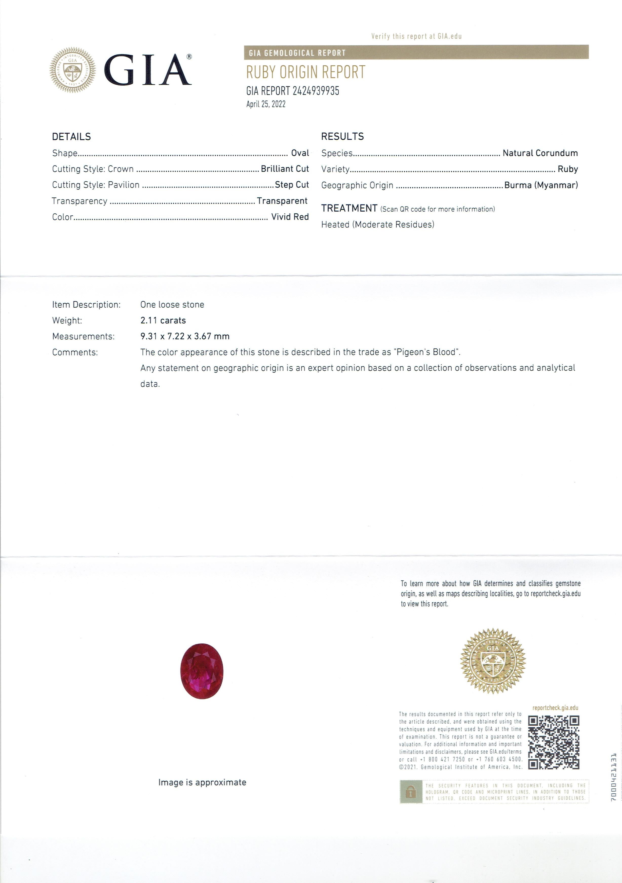 GIA Certified 2.11 Carat Burma Ruby Diamond Ring in 18 Karat White Gold For Sale 3