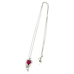 2.11 Carat Burmese Ruby Diamond Platinum Pendant Necklace, GIA Certified