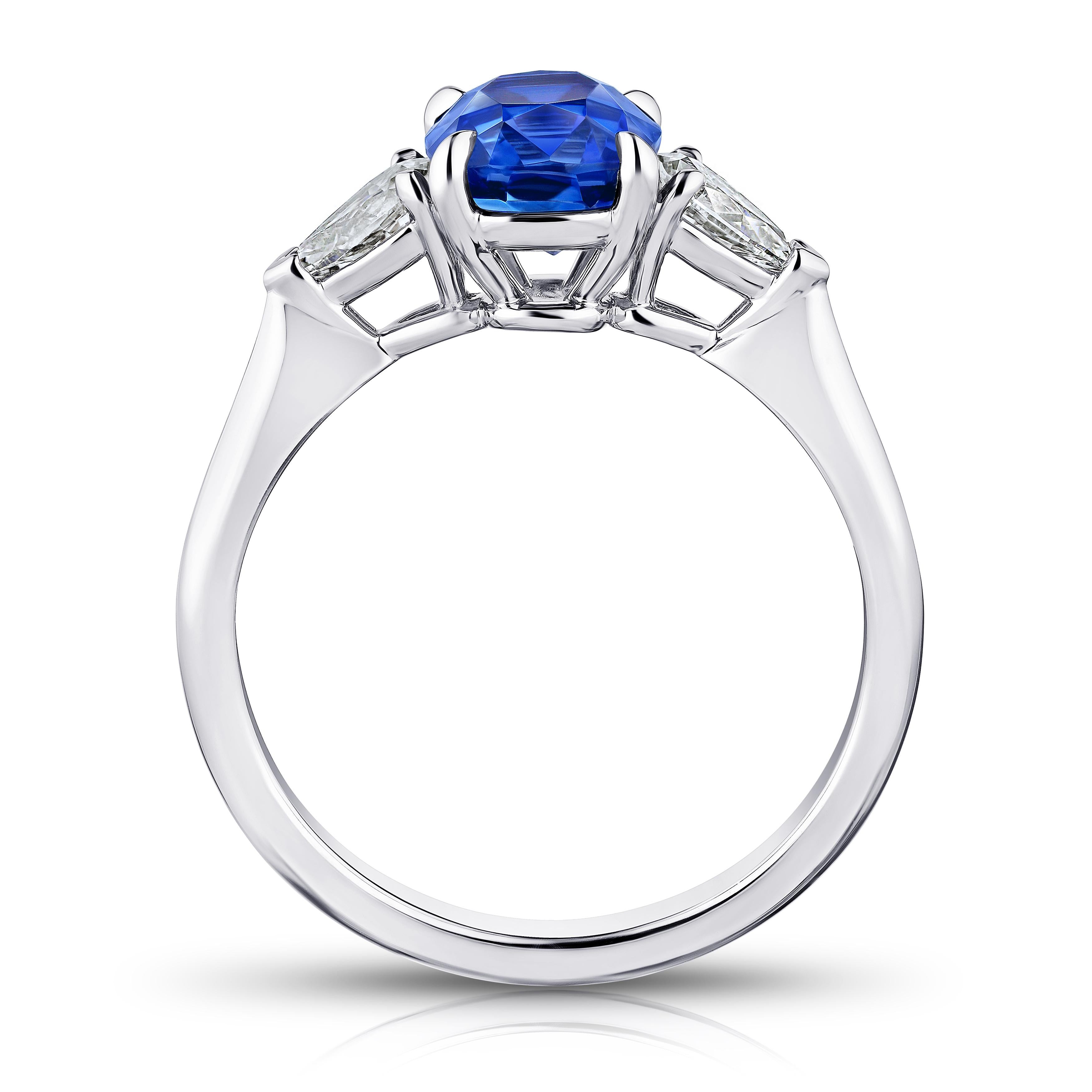 2.11 Carat Cushion Blue Sapphire and Diamond Ring For Sale at 1stDibs