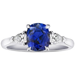 2.11 Carat Cushion Blue Sapphire and Diamond Ring