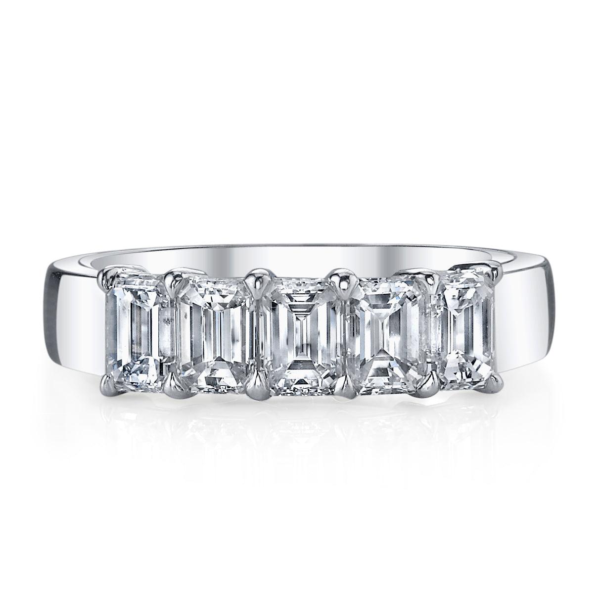 This stunning 2.11ct G/H VS Emerald Cut Diamond Band is set in sophisticated horizontally-set 5-stone Platinum. 
A true symbol of everlasting love, this exquisite ring is currently a size 6.
Emerald Cut Diamond Band.
Diamonds:  2.11ct G/H VS    
 
5
