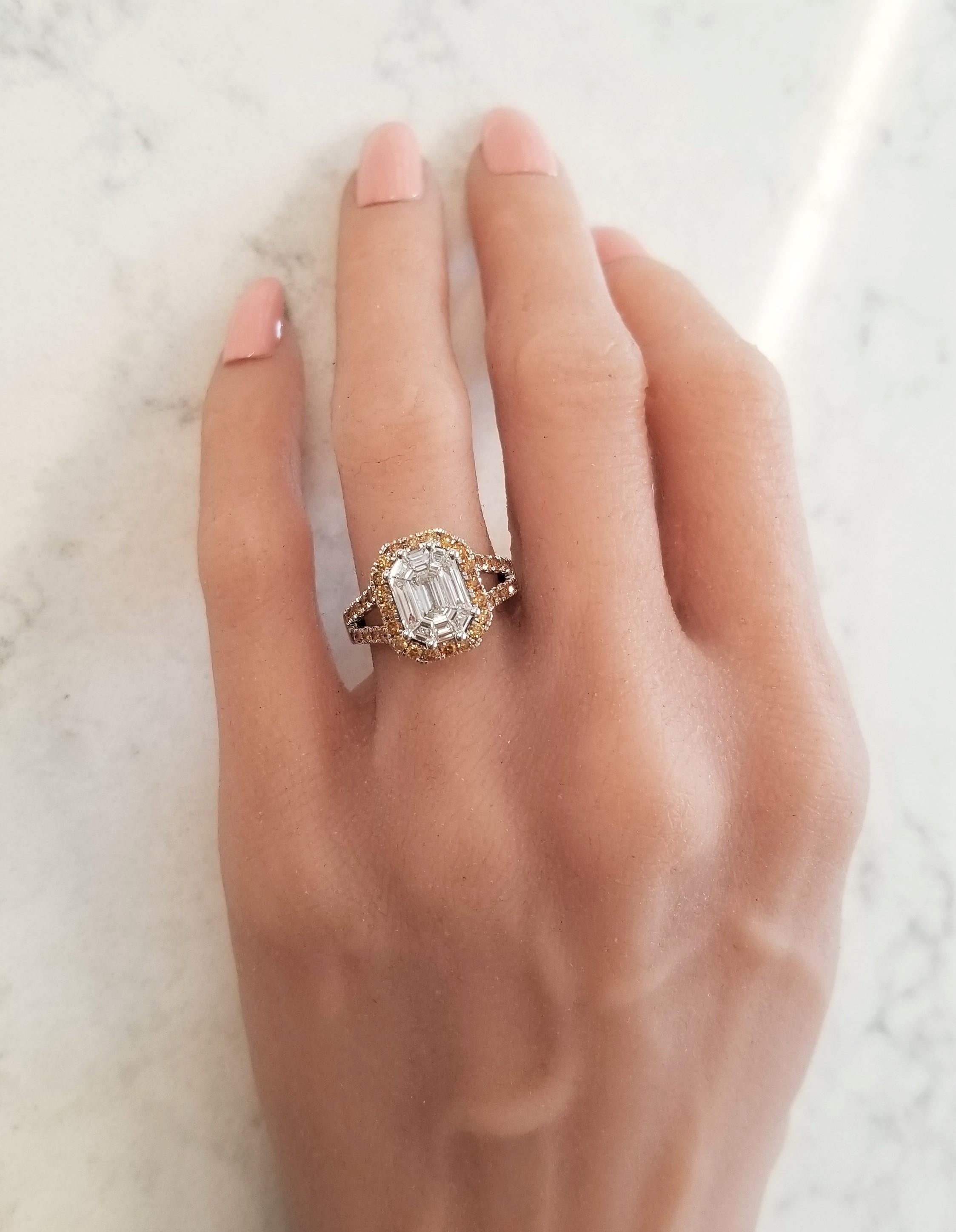 2.11 Carat Emerald Cut Diamond & Fancy Yellow Diamond Cocktail Ring In 18 K Gold 1