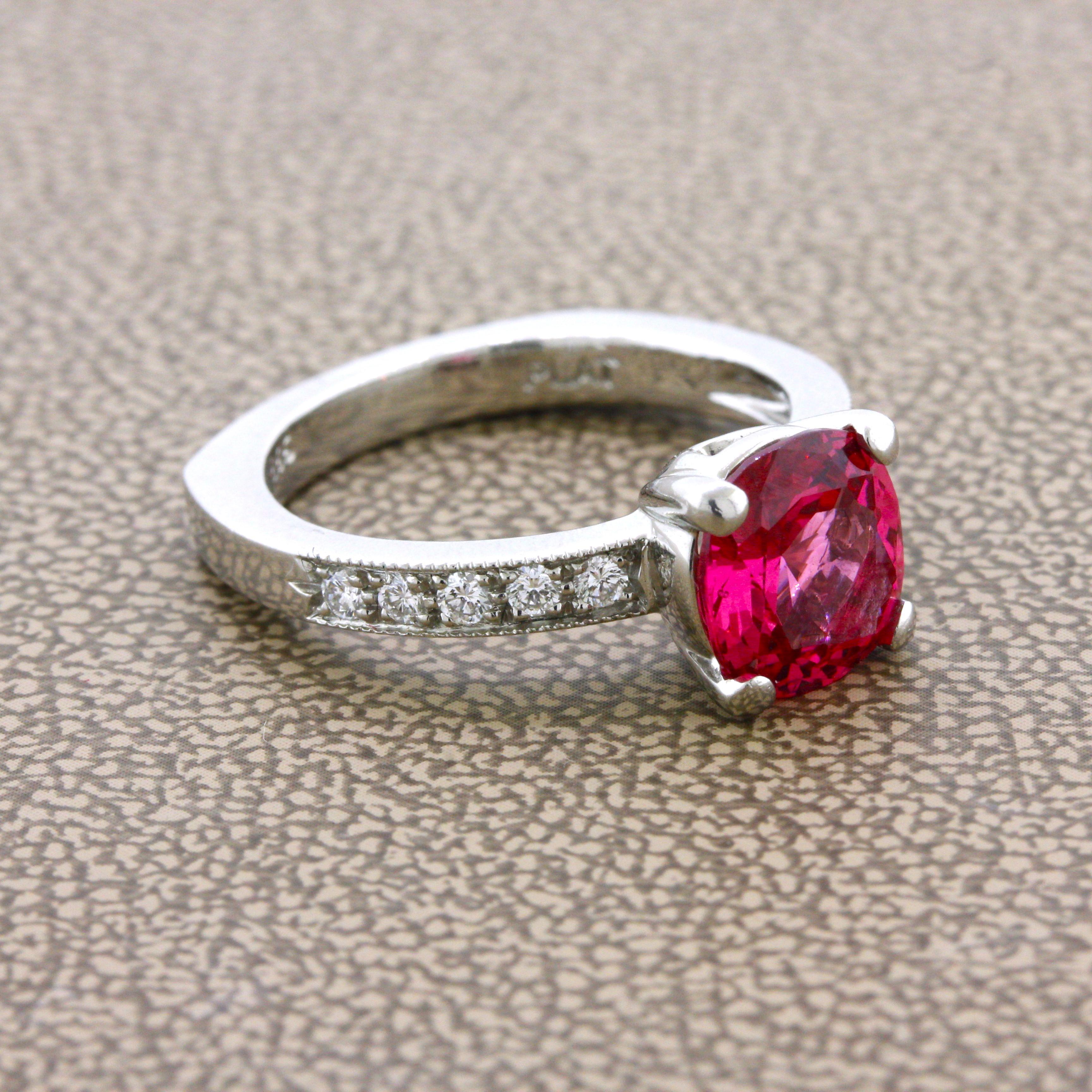 2.11 Carat Fine Pink Spinel Diamond Platinum Ring, GIA Certified In New Condition For Sale In Beverly Hills, CA