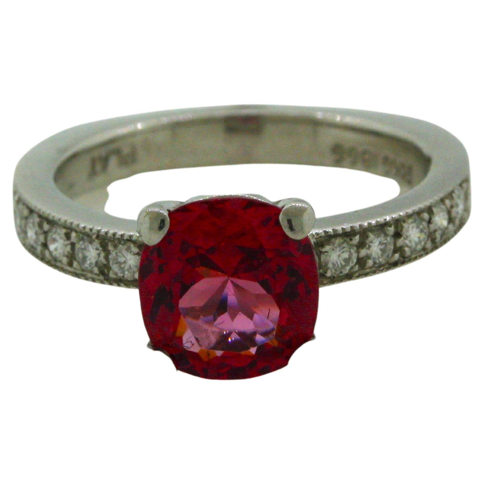 2.11 Carat Fine Pink Spinel Diamond Platinum Ring, GIA Certified For Sale