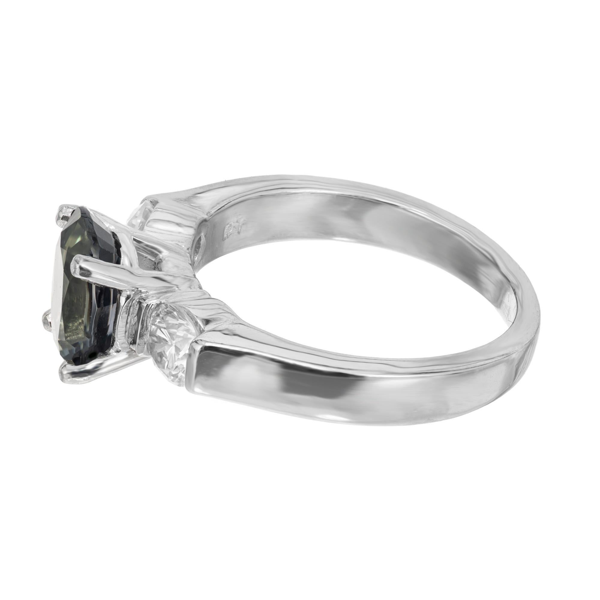 Women's 2.11 Carat GIA Certified Sapphire Diamond Platinum Three-Stone Engagement Ring For Sale