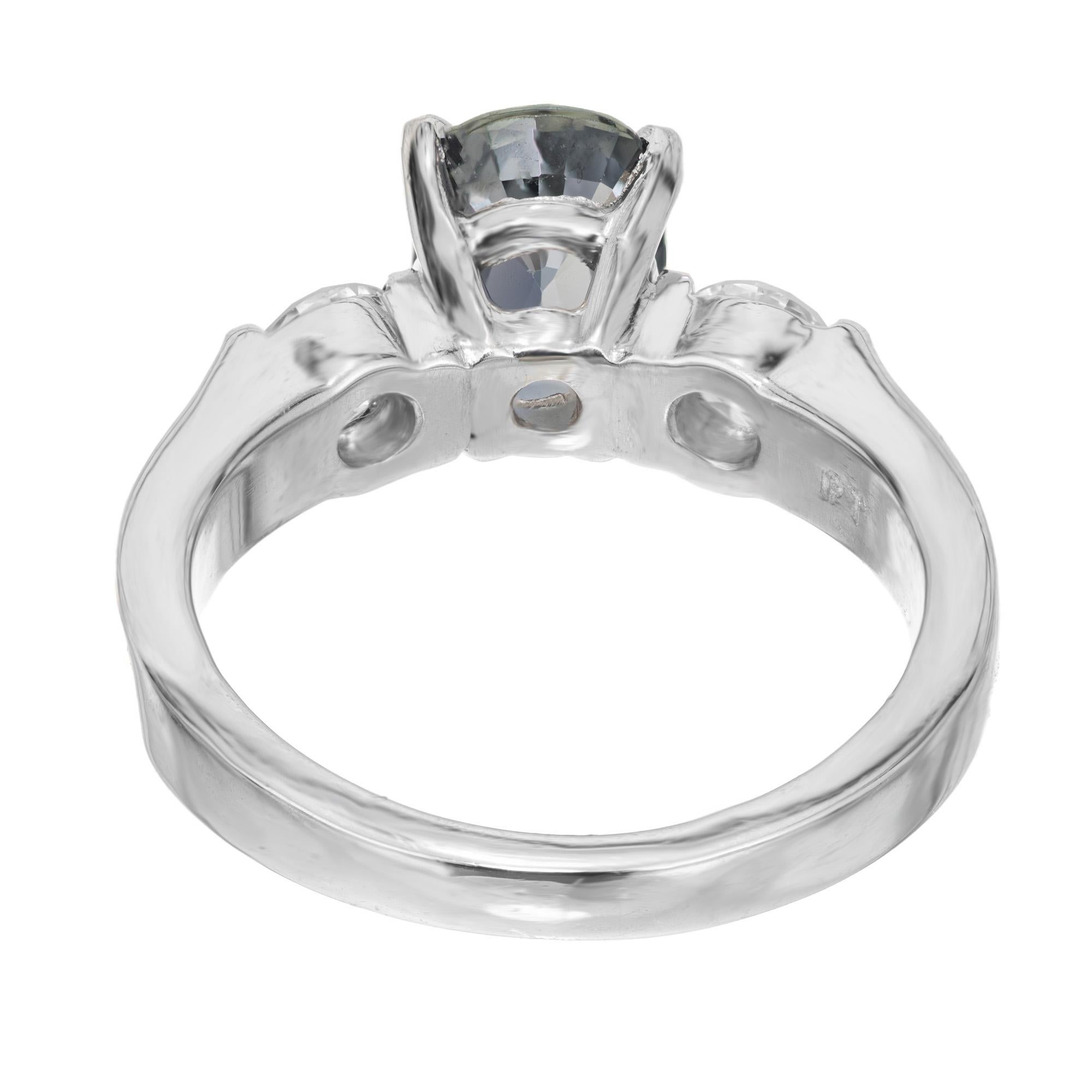 2.11 Carat GIA Certified Sapphire Diamond Platinum Three-Stone Engagement Ring For Sale 1