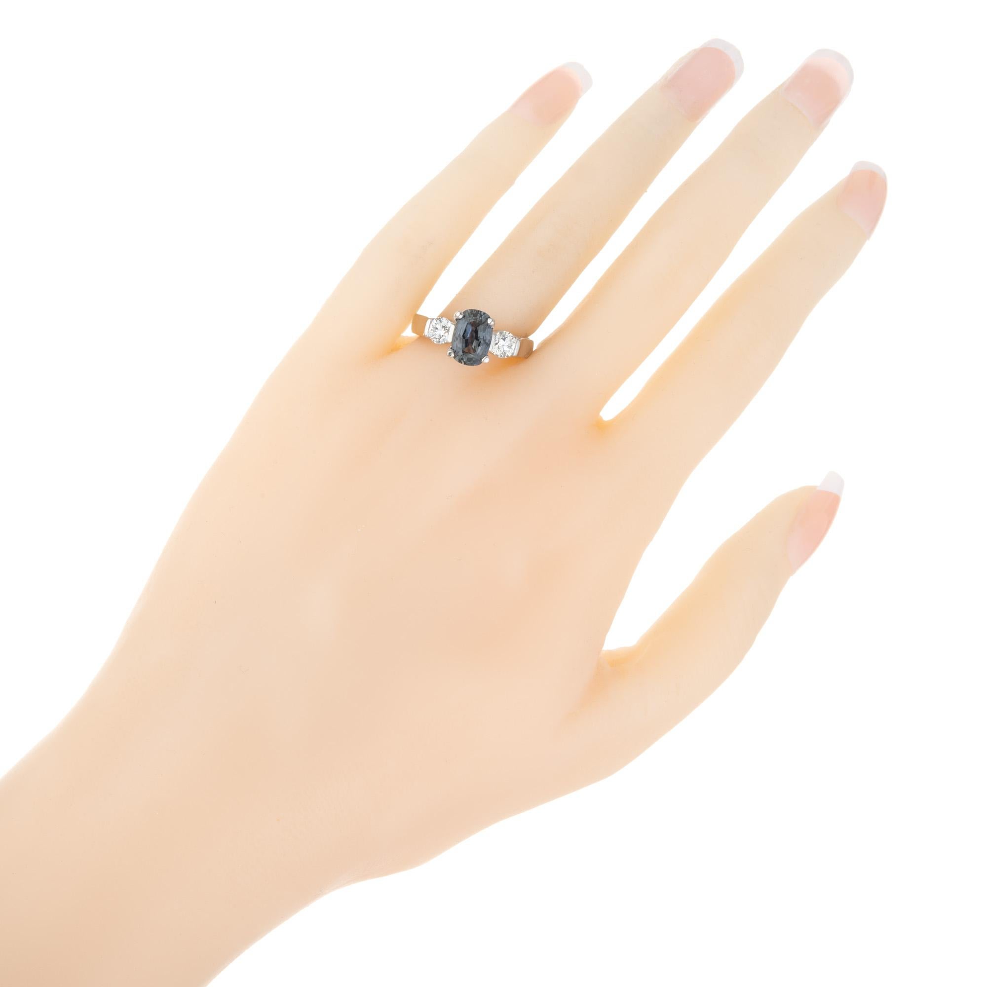 2.11 Carat GIA Certified Sapphire Diamond Platinum Three-Stone Engagement Ring For Sale 3