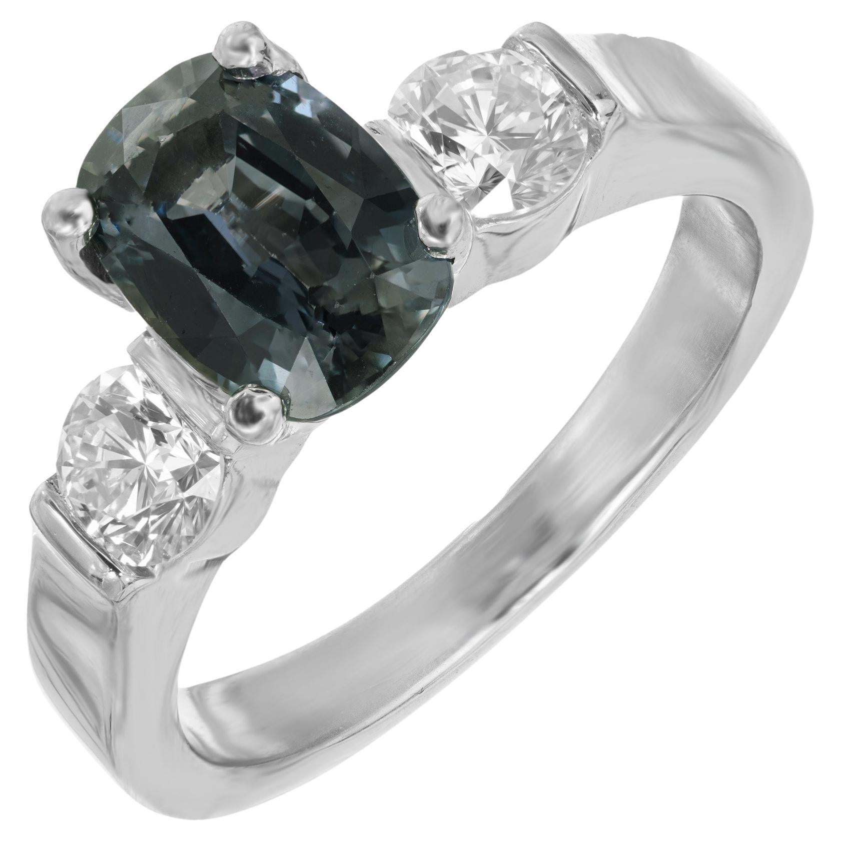 2.11 Carat GIA Certified Sapphire Diamond Platinum Three-Stone Engagement Ring For Sale