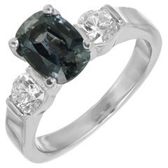 2.11 Carat GIA Certified Sapphire Diamond Platinum Three-Stone Engagement Ring