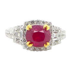 2.11 Carat GIA Certified Unheated Vivid Red Burmese Ruby and Diamond Gold Ring