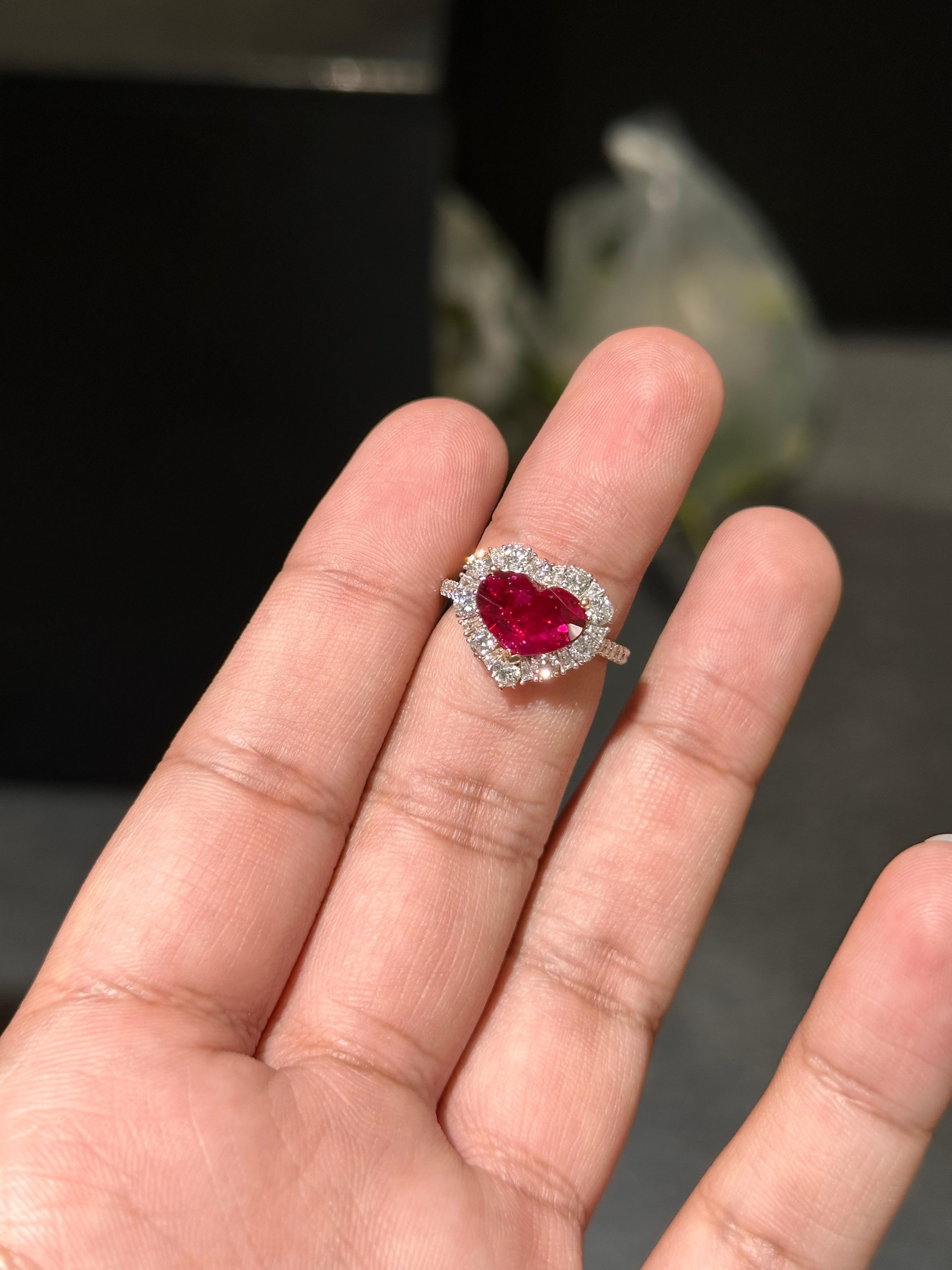 Heart Cut 2.11 Carat Heart-Shaped Ruby Ring For Sale