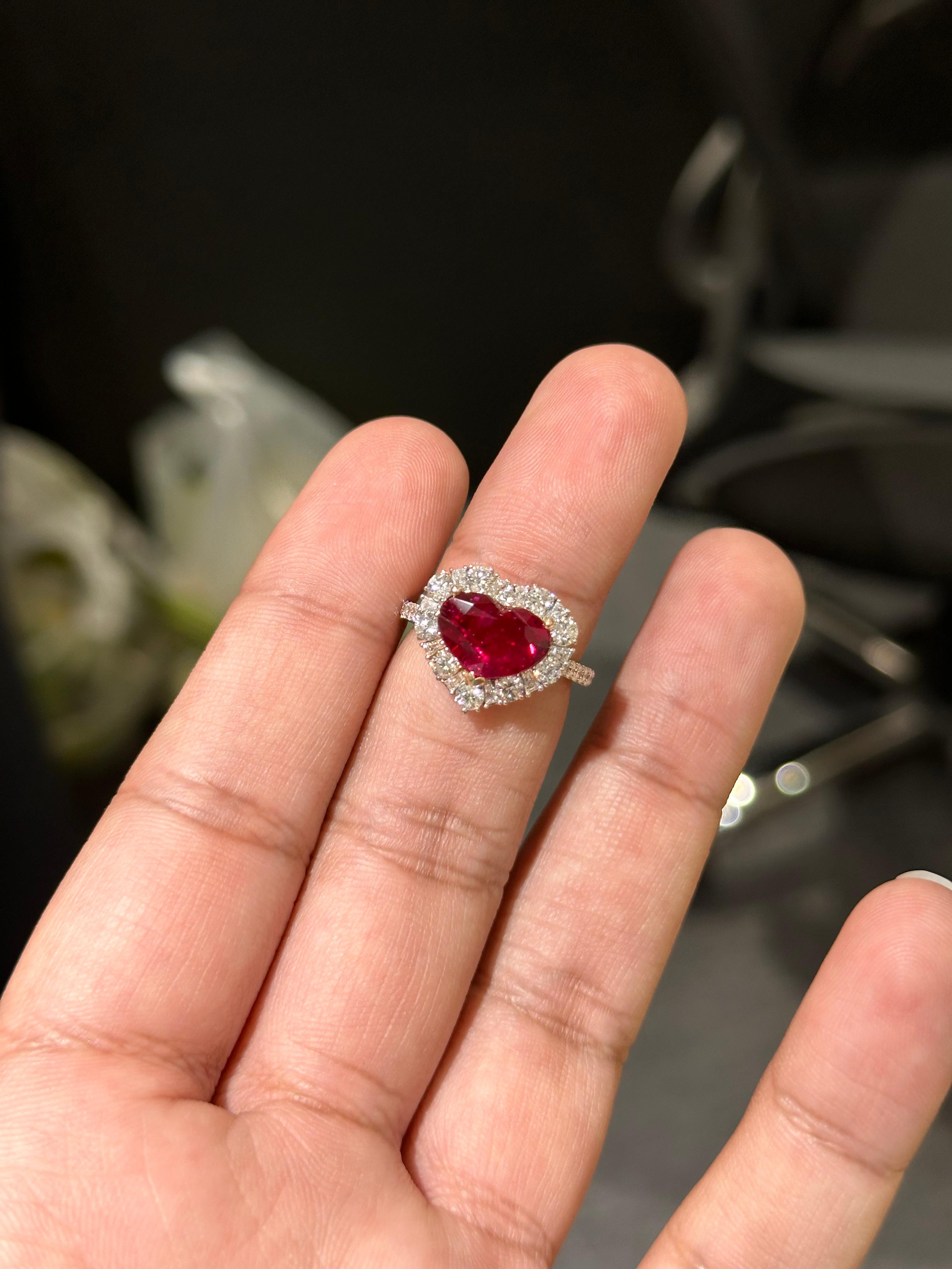 2.11 Carat Heart-Shaped Ruby Ring In New Condition For Sale In Bangkok, TH