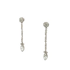 2.11 Carat Marquis Shape and Round Brilliant Diamond Platinum Drop Earrings