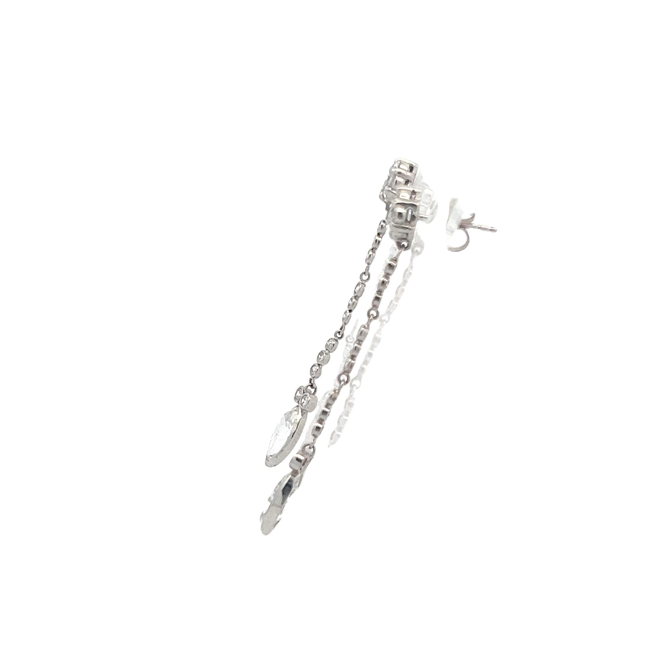 2,11 Karat Marquis Form und runder Brillant Diamant Platin Tropfen Ohrringe im Angebot 2