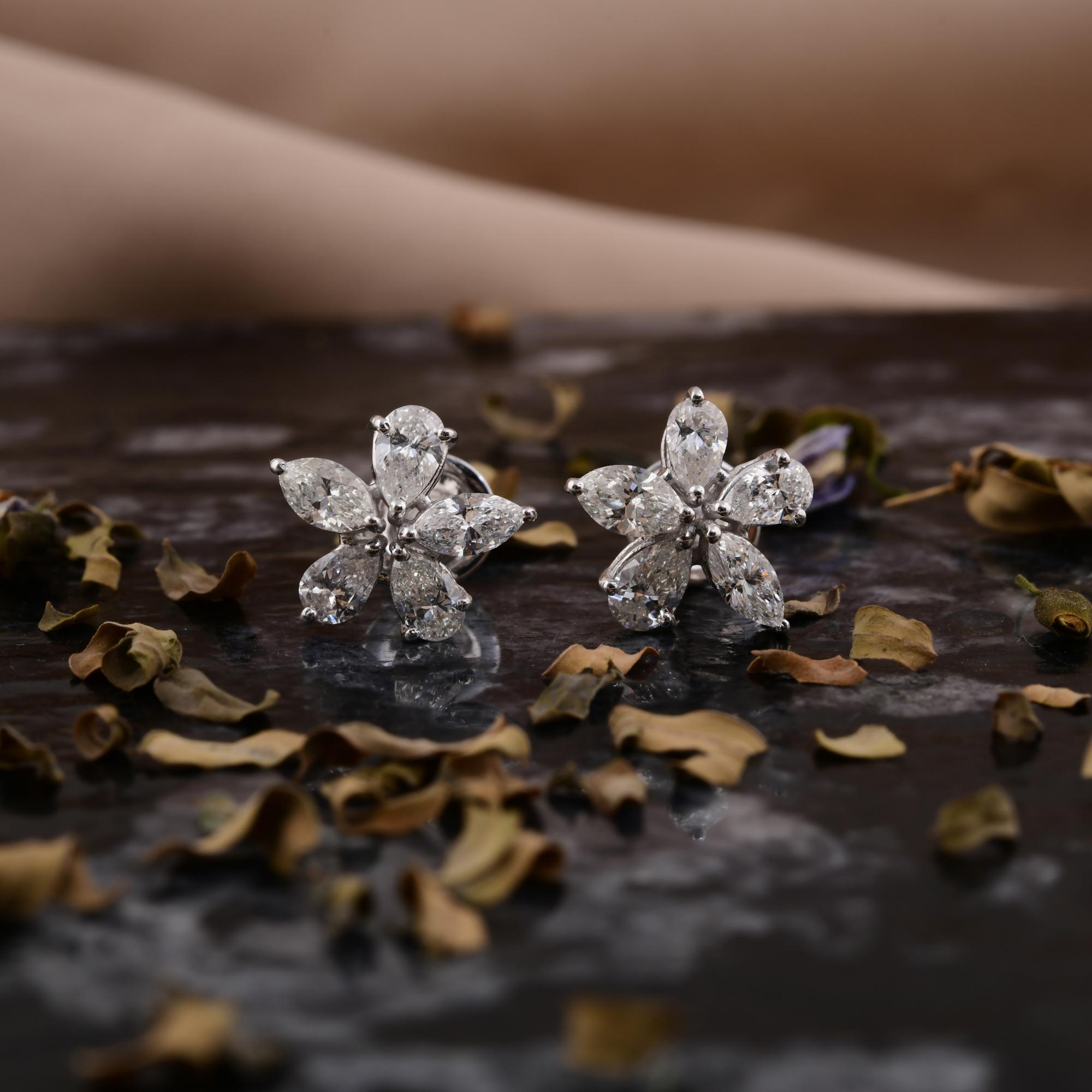 Modern 2.11 Carat Marquise & Pear Diamond Fine Floral Stud Earrings 18 Karat White Gold For Sale