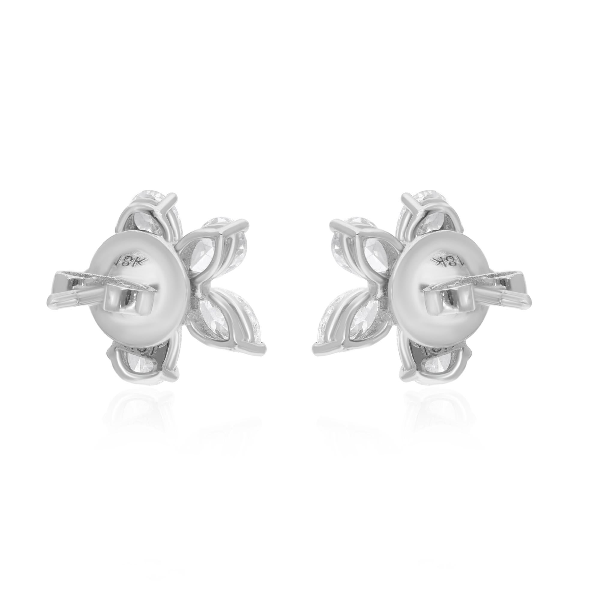 2.11 Carat Marquise & Pear Diamond Fine Floral Stud Earrings 18 Karat White Gold In New Condition For Sale In Diera, Dubai