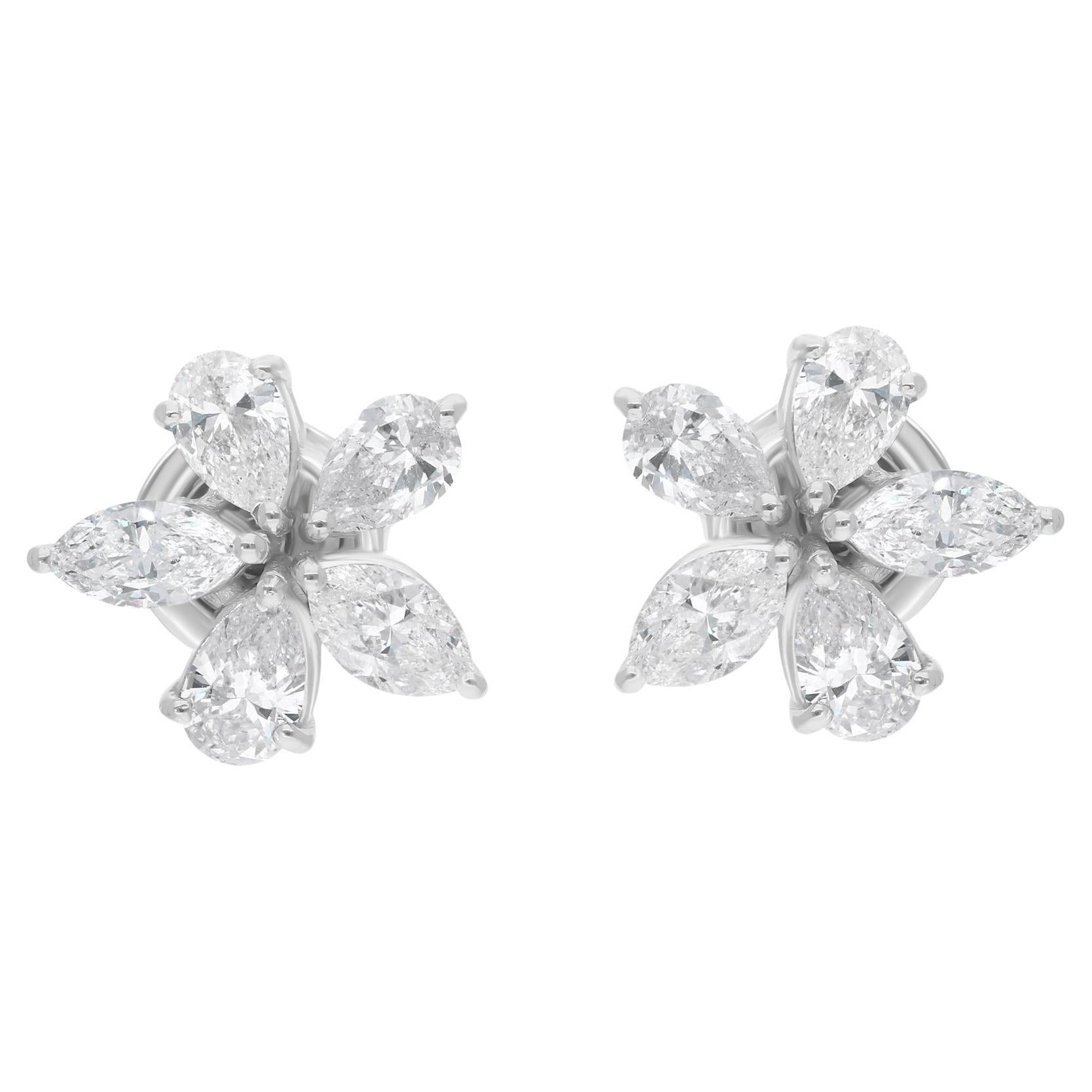 2.11 Carat Marquise & Pear Diamond Fine Floral Stud Earrings 18 Karat White Gold For Sale