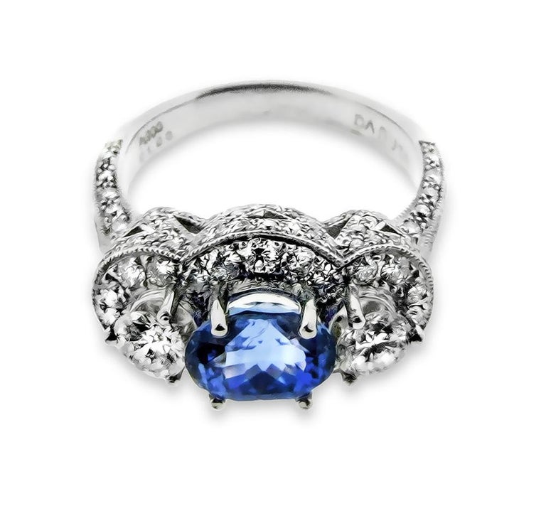 2.11 Carat Natural Ceylon Sapphire and Diamond Platinum Engagement Ring ...