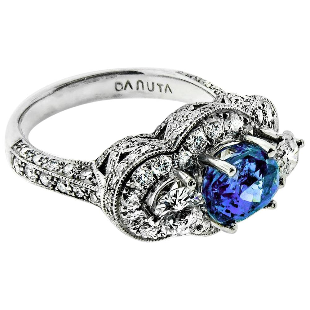 2.11 Carat Natural Ceylon Sapphire and Diamond Platinum Engagement Ring For Sale