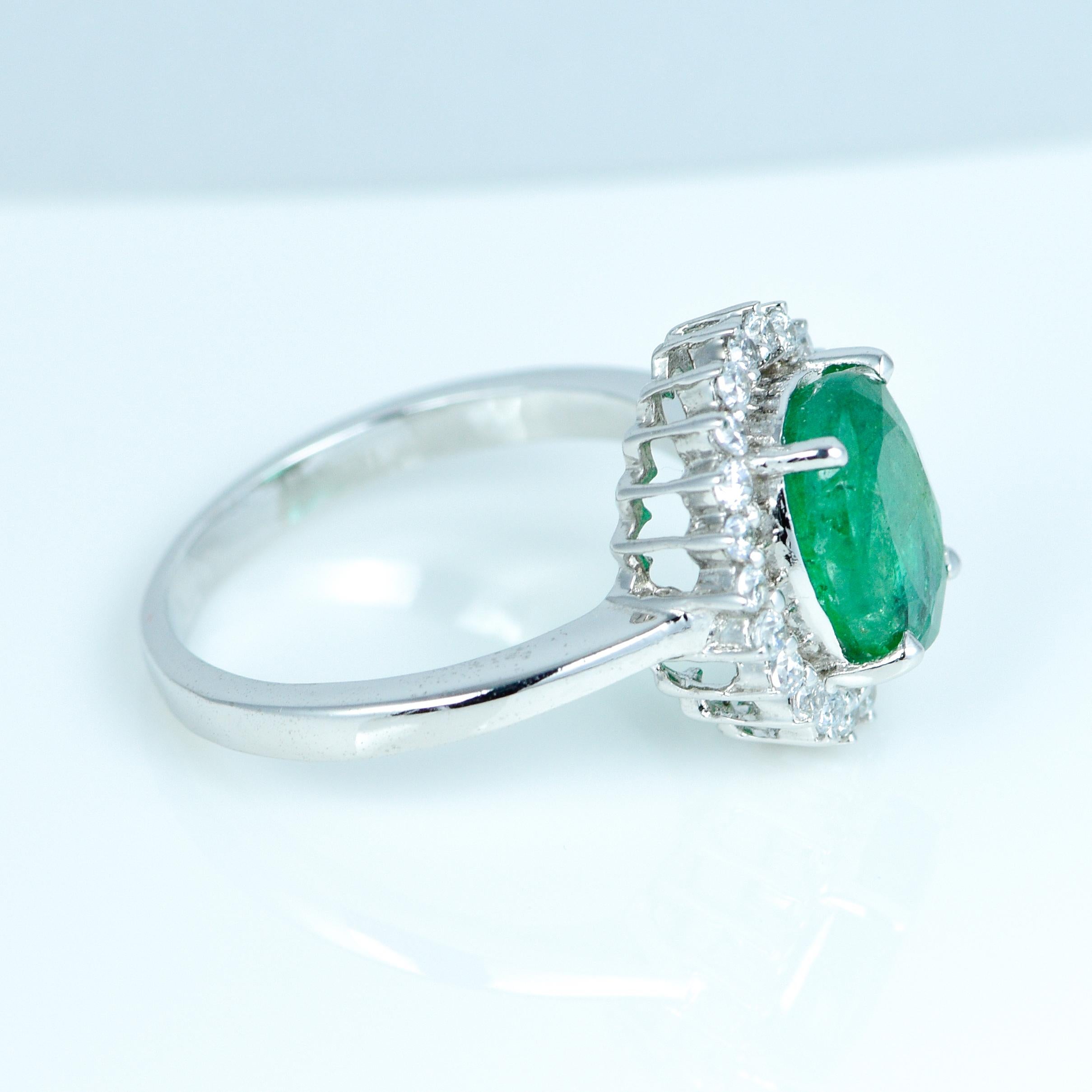 Beautiful designer ring made in silver with natural emerald and american diamonds (synthetic diamonds) and handcrafted with love. Emerald gemstone is believed to use for increasing the peace of mind and ability to learn.

Product Details:

Metal -