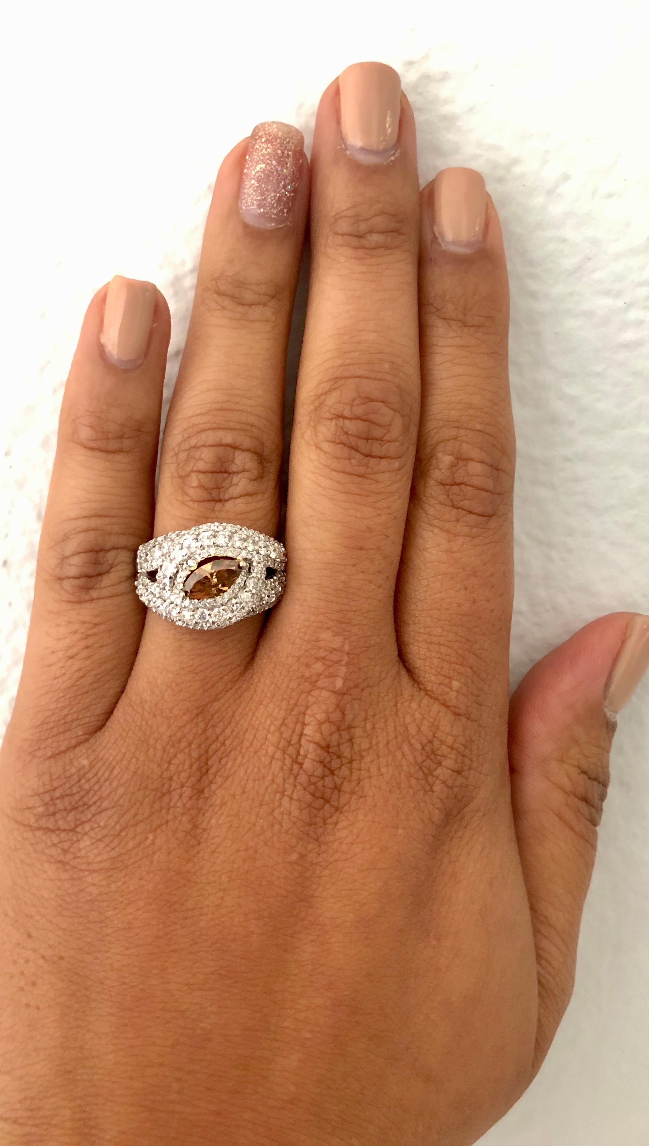 Marquise Cut 2.11 Carat Natural Fancy Brown Diamond Engagement Ring 14 Karat White Gold
